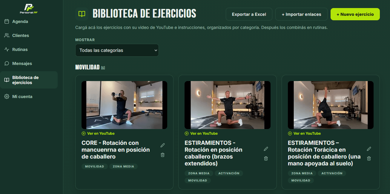 Biblioteca de ejercicios